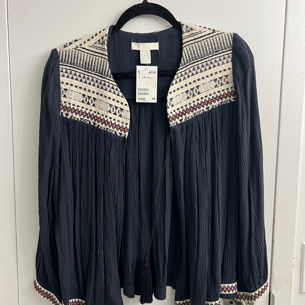 Navy and Cream Boho top NWT